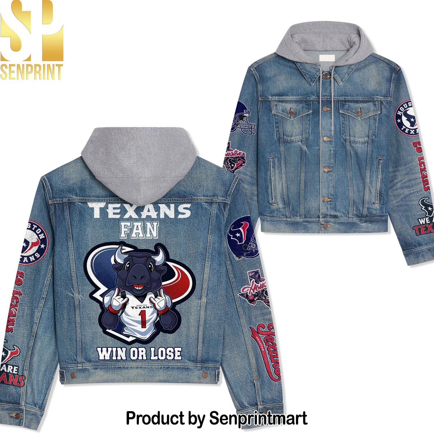 NFL Houston Texans Custom Design Hoodie Denim Jacket