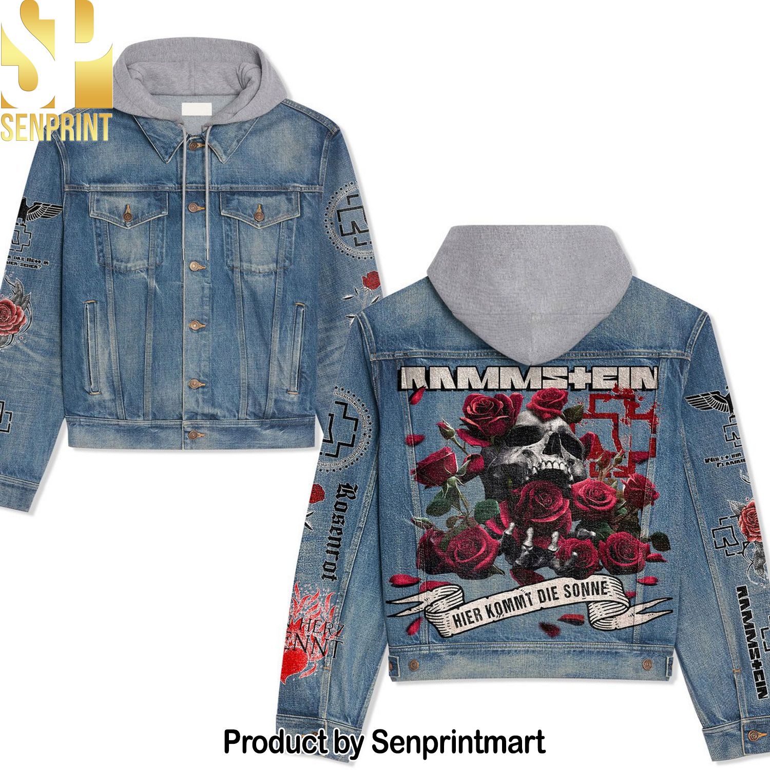 Rammstein Rock Band Distressed Hoodie Denim Jacket