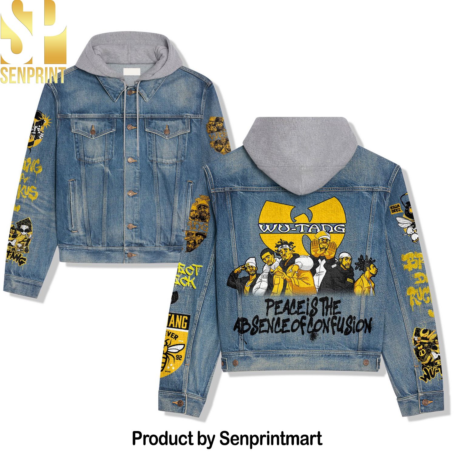 Wu-Tang Clan Photorealistic Print Hoodie Denim Jacket
