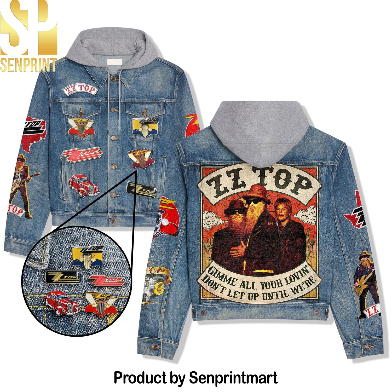 ZZ Top Rock Band Easy to Care For Hoodie Denim Jacket