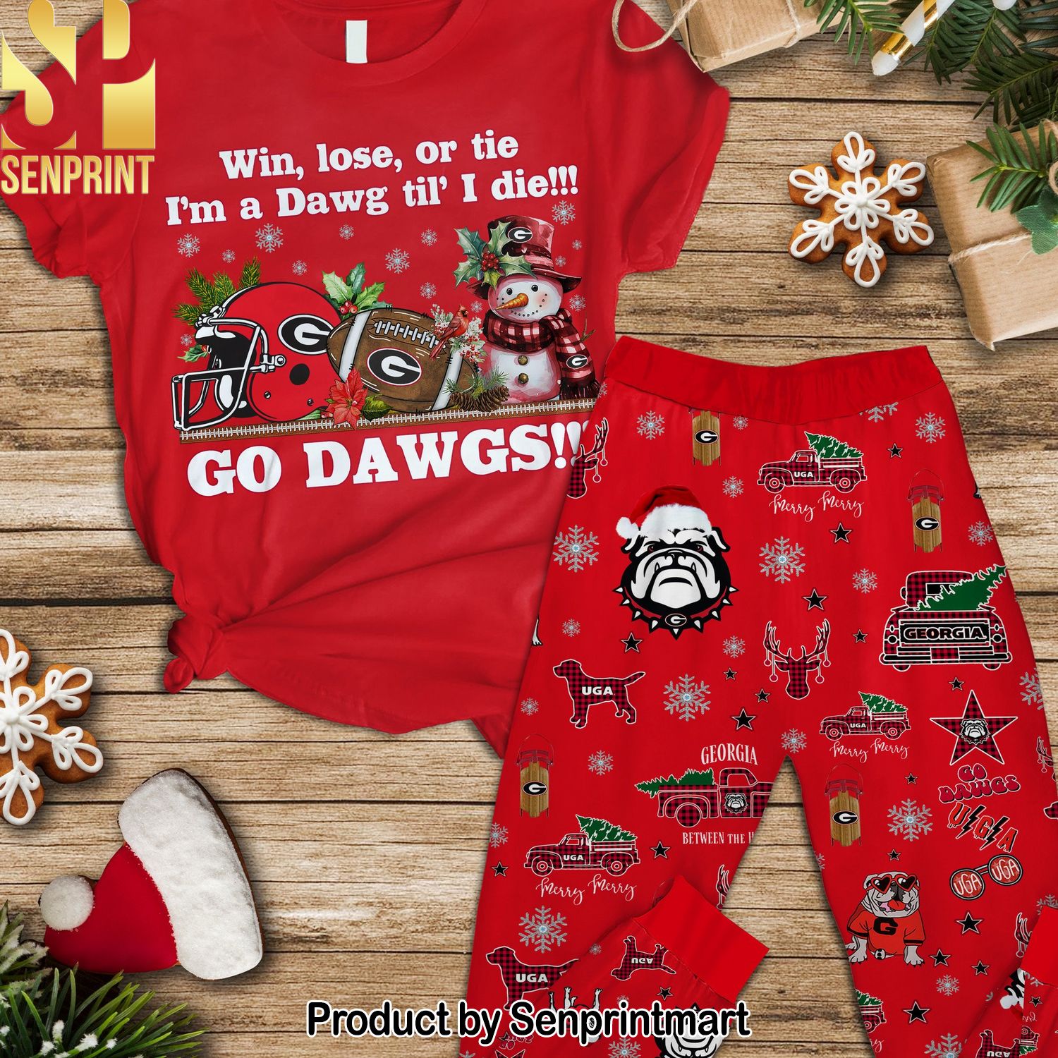 NCAA Georgia Bulldogs Casual All Over Print Pajama Sets