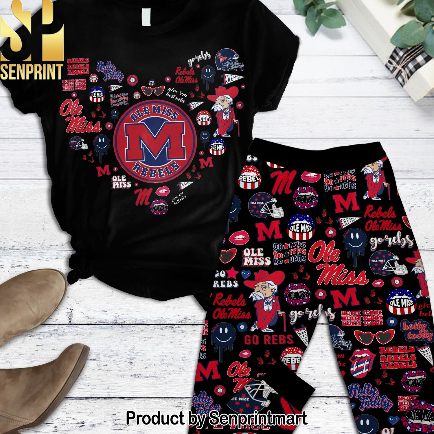 NCAA Ole Miss Rebels All Over Printed Pajama Sets