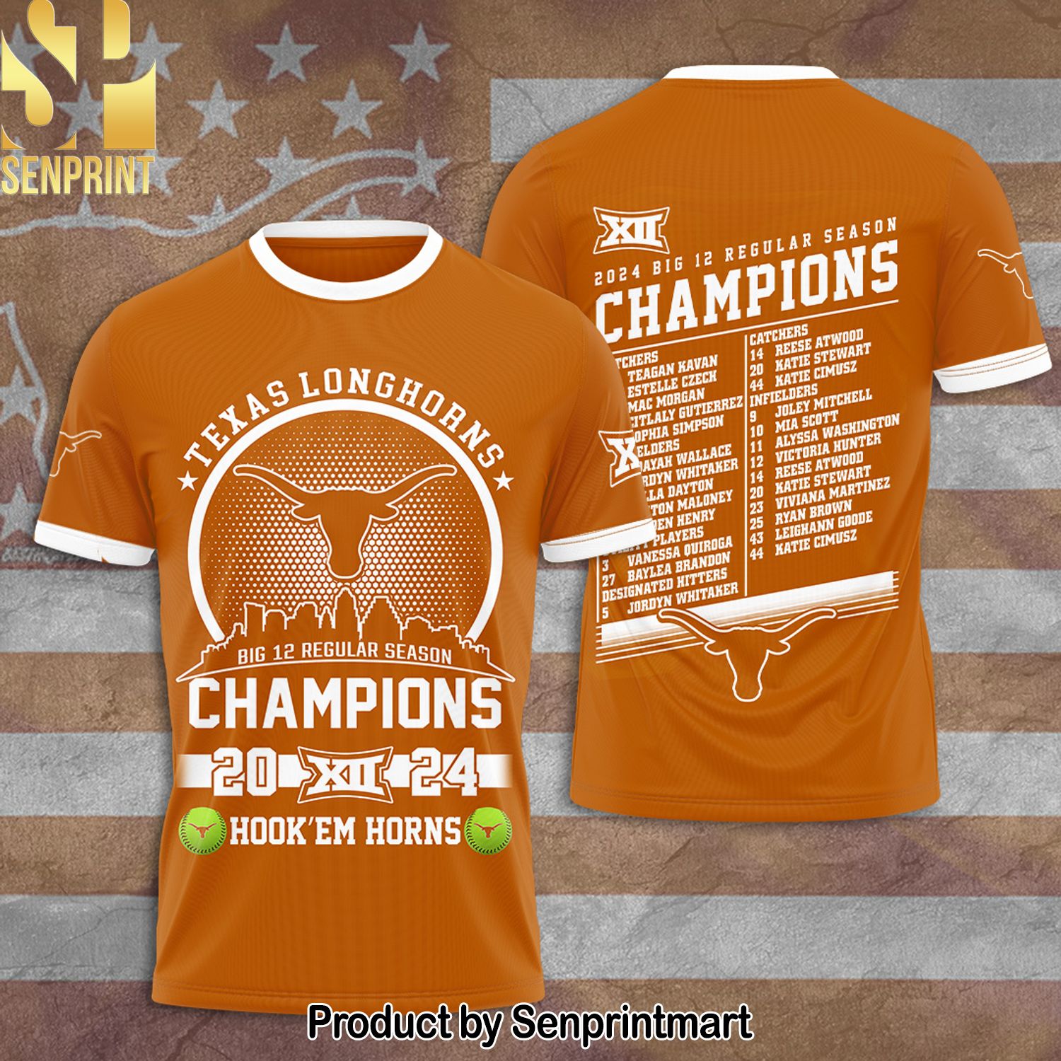 Texas Longhorns Women’s Baseball Full Printing Shirt – SEN0125