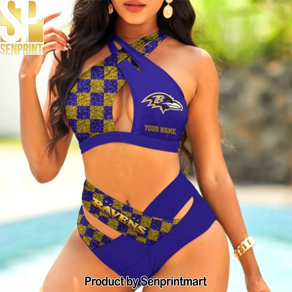 Baltimore Ravens Bikini Swimsuit Criss Cross Cutout Bathing Suit – SEN028