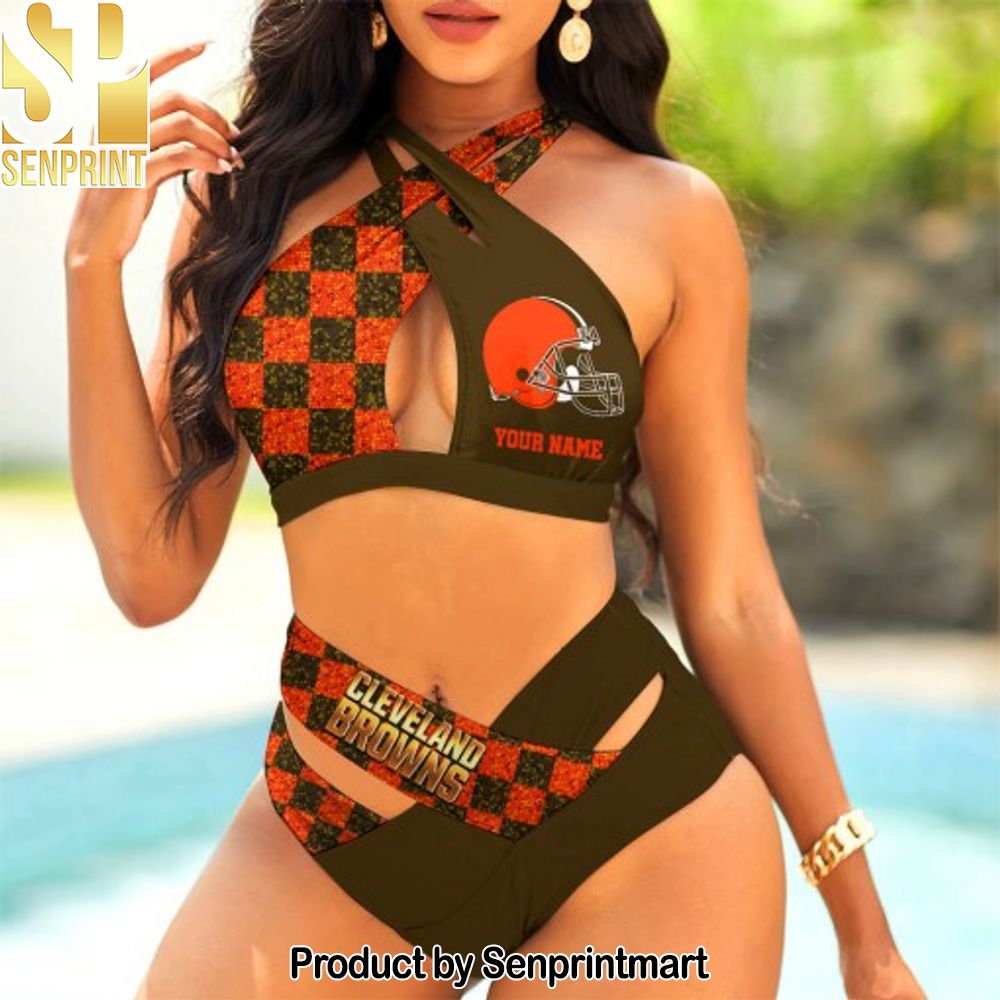 Cleveland Browns Bikini Swimsuit Criss Cross Cutout Bathing Suit – SEN033