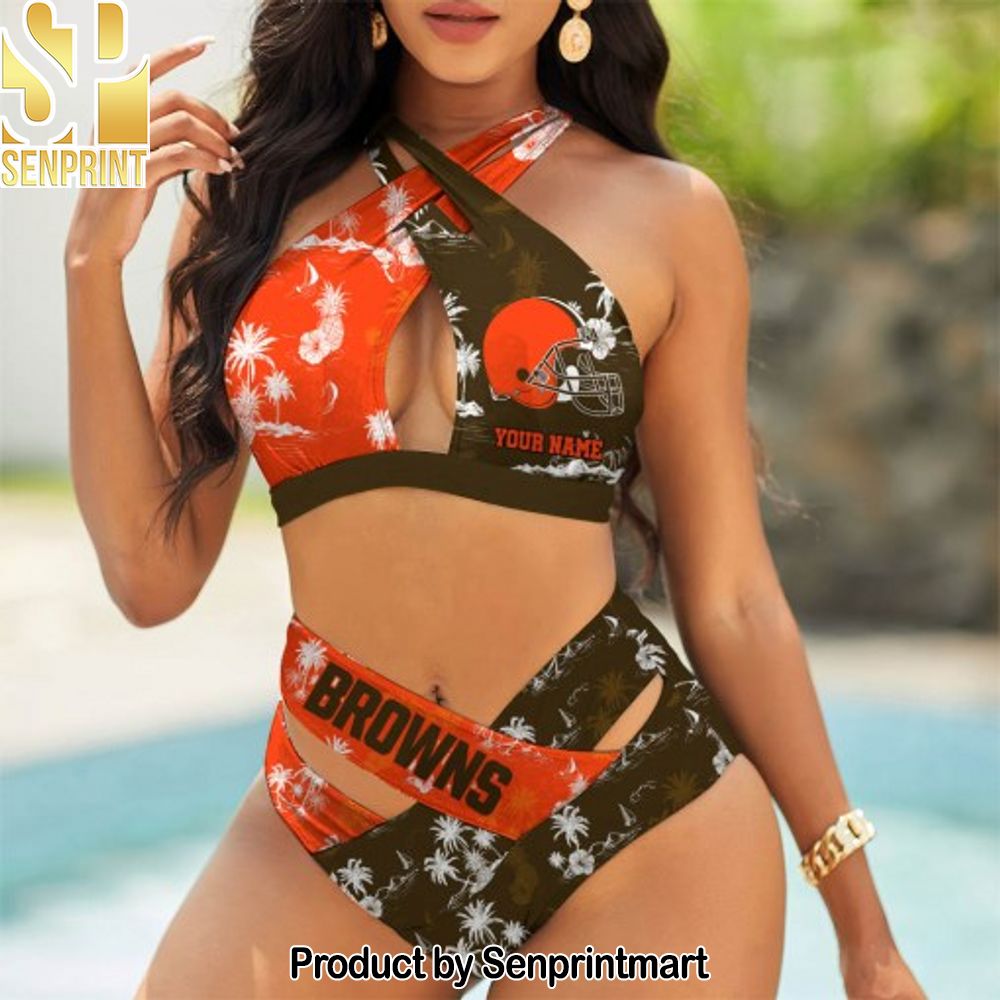 Cleveland Browns Bikini Swimsuit Criss Cross Cutout Bathing Suit – SEN065