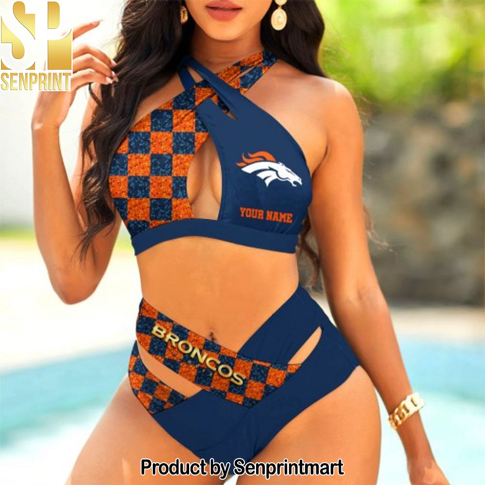 Denver Broncos Bikini Swimsuit Criss Cross Cutout Bathing Suit – SEN035