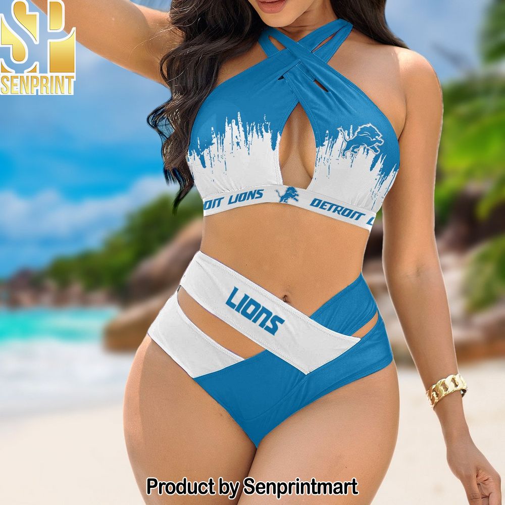 Detroit Lions Bikini Swimsuit Criss Cross Cutout Bathing Suit – SEN132