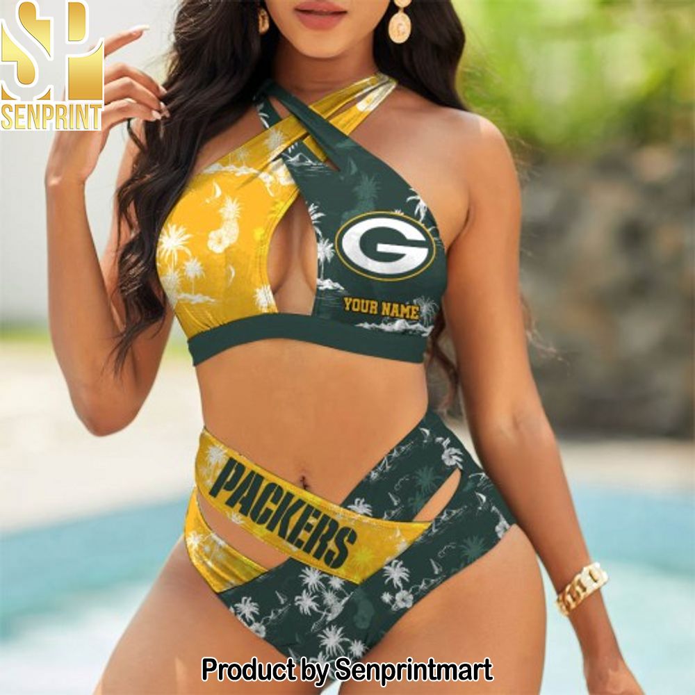 Green Bay Packers Bikini Swimsuit Criss Cross Cutout Bathing Suit – SEN069