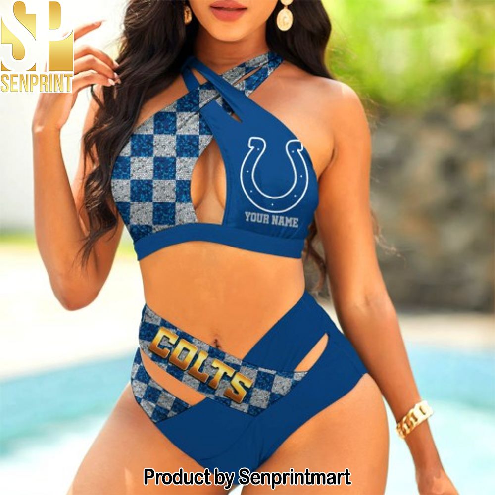 Indianapolis Colts Bikini Swimsuit Criss Cross Cutout Bathing Suit – SEN039