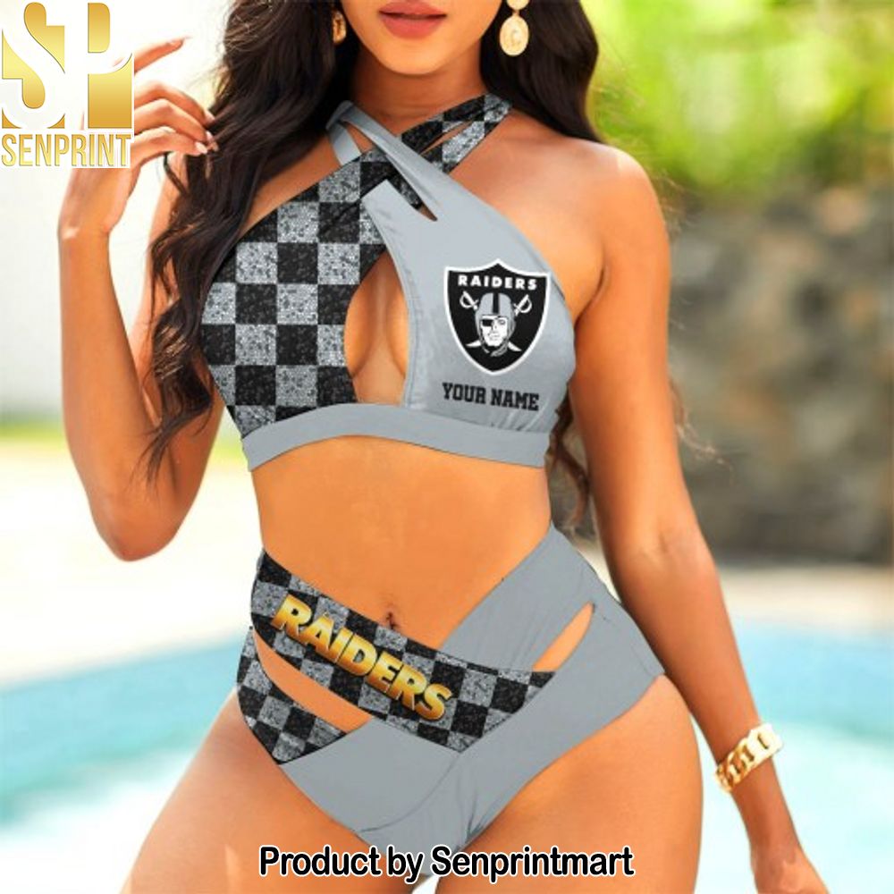 Las Vegas Raiders Bikini Swimsuit Criss Cross Cutout Bathing Suit – SEN042