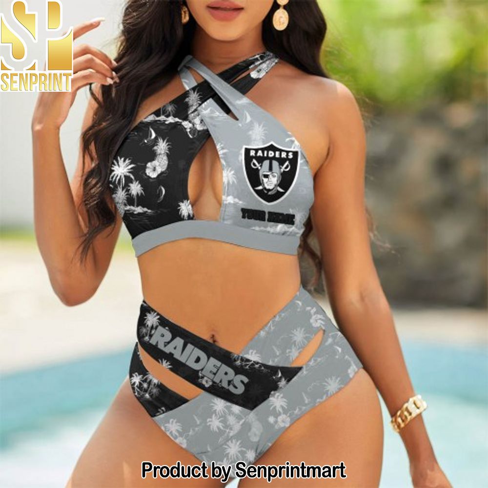Las Vegas Raiders Bikini Swimsuit Criss Cross Cutout Bathing Suit – SEN074