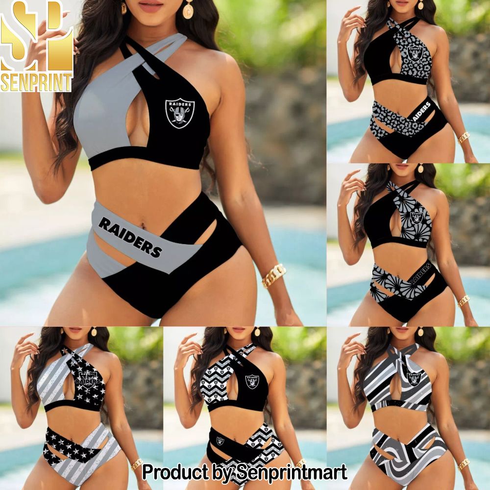 Las Vegas Raiders Bikini Swimsuit Criss Cross Cutout Bathing Suit – SEN08