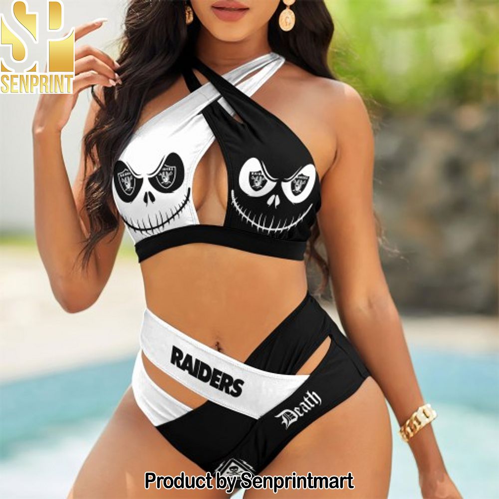 Las Vegas Raiders Bikini Swimsuit Criss Cross Cutout Bathing Suit – SEN106
