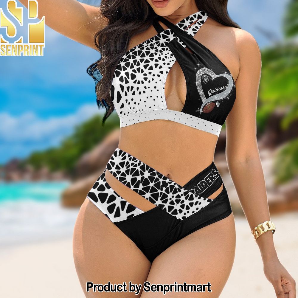 Las Vegas Raiders Bikini Swimsuit Criss Cross Cutout Bathing Suit – SEN134