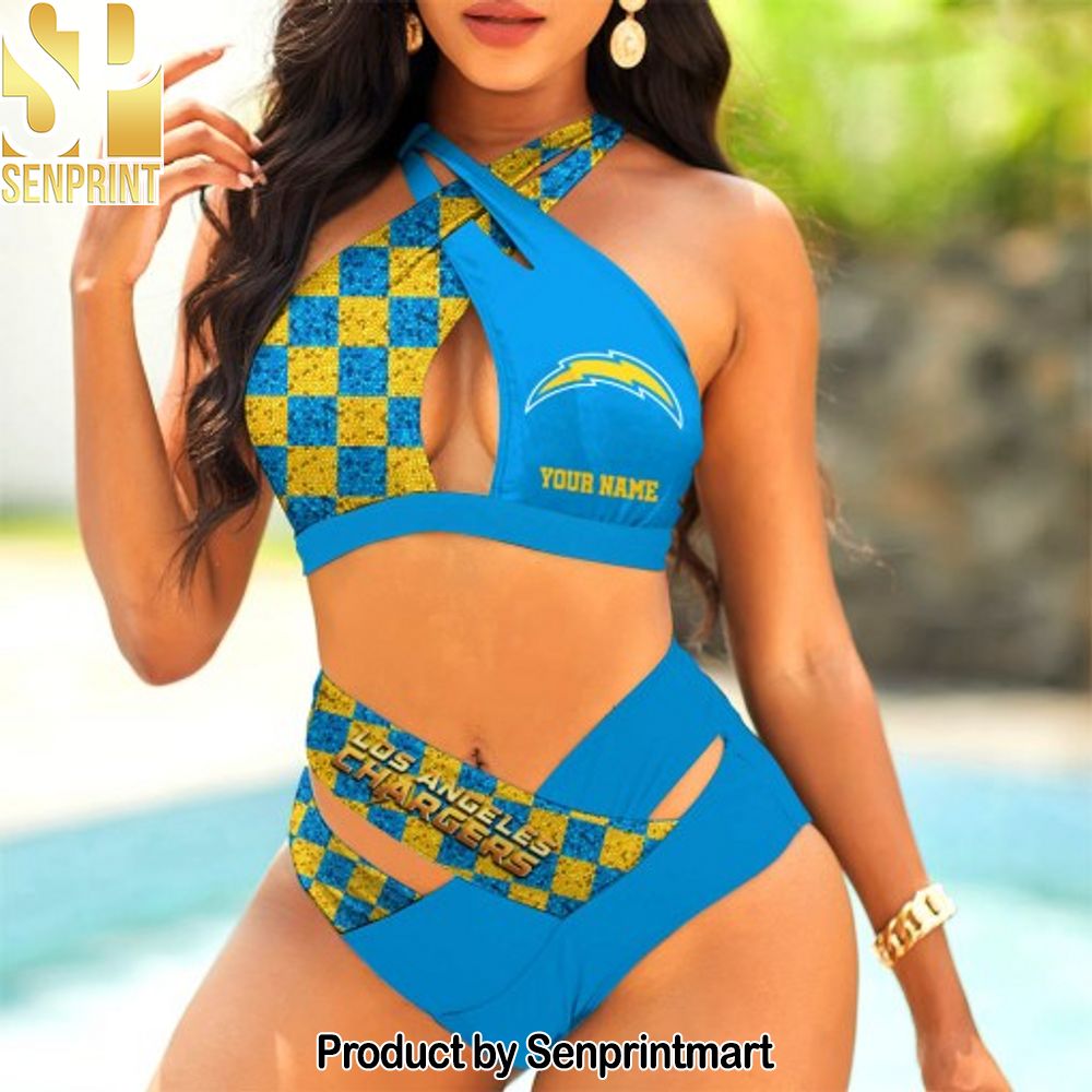 Los Angeles Chargers Bikini Swimsuit Criss Cross Cutout Bathing Suit – SEN043