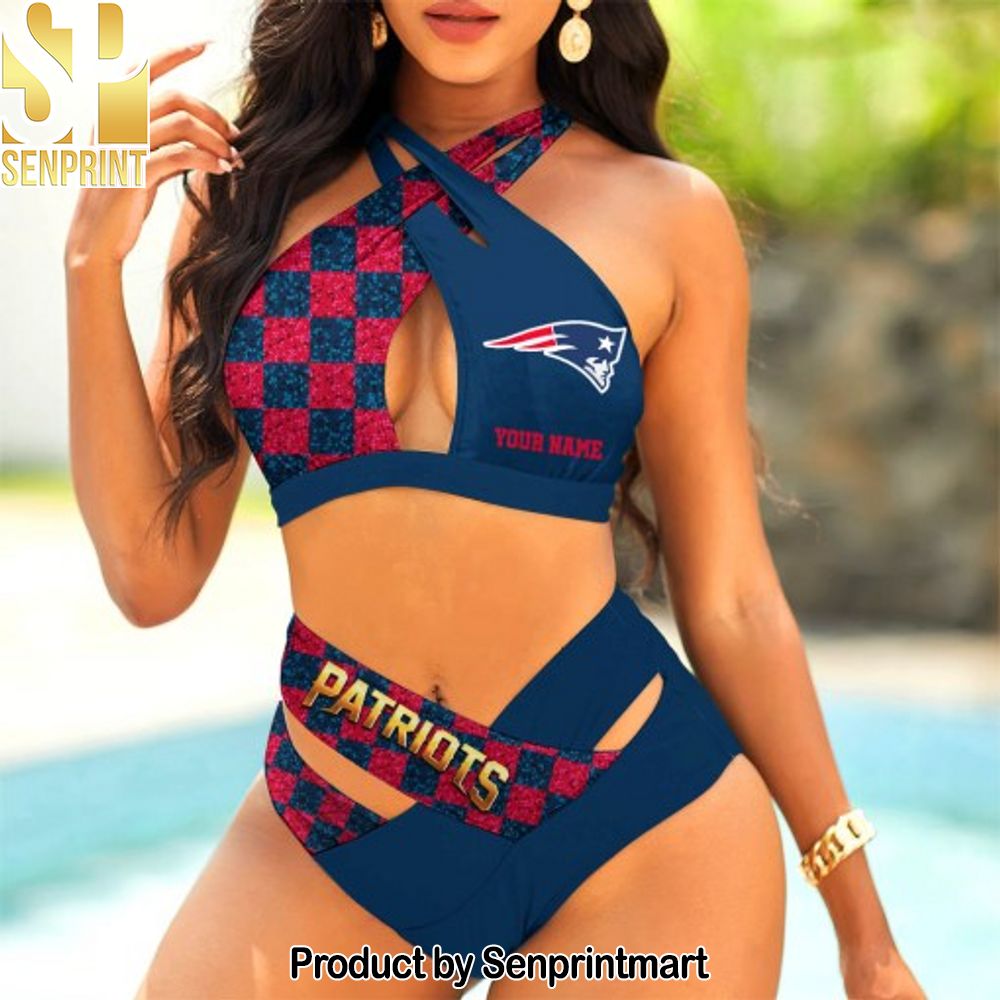 New England Patriots Bikini Swimsuit Criss Cross Cutout Bathing Suit – SEN047