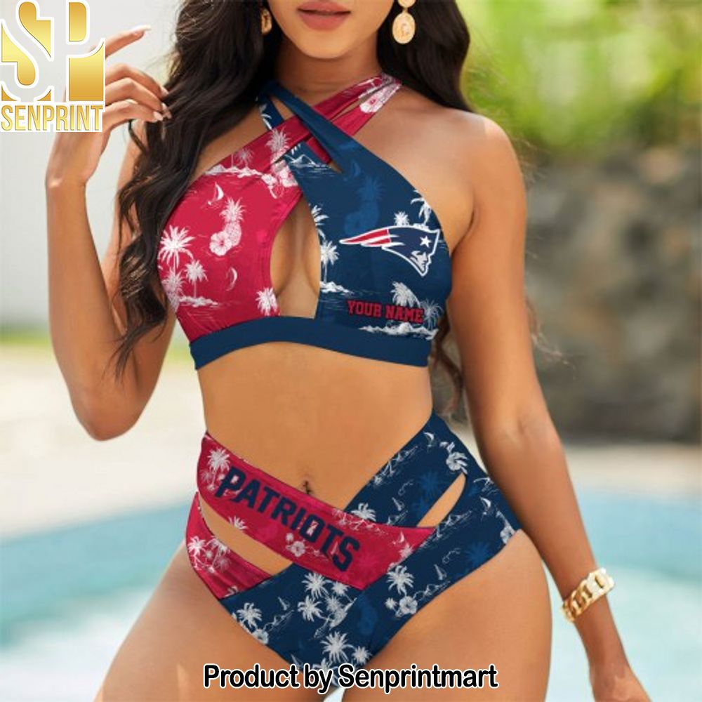 New England Patriots Bikini Swimsuit Criss Cross Cutout Bathing Suit – SEN079