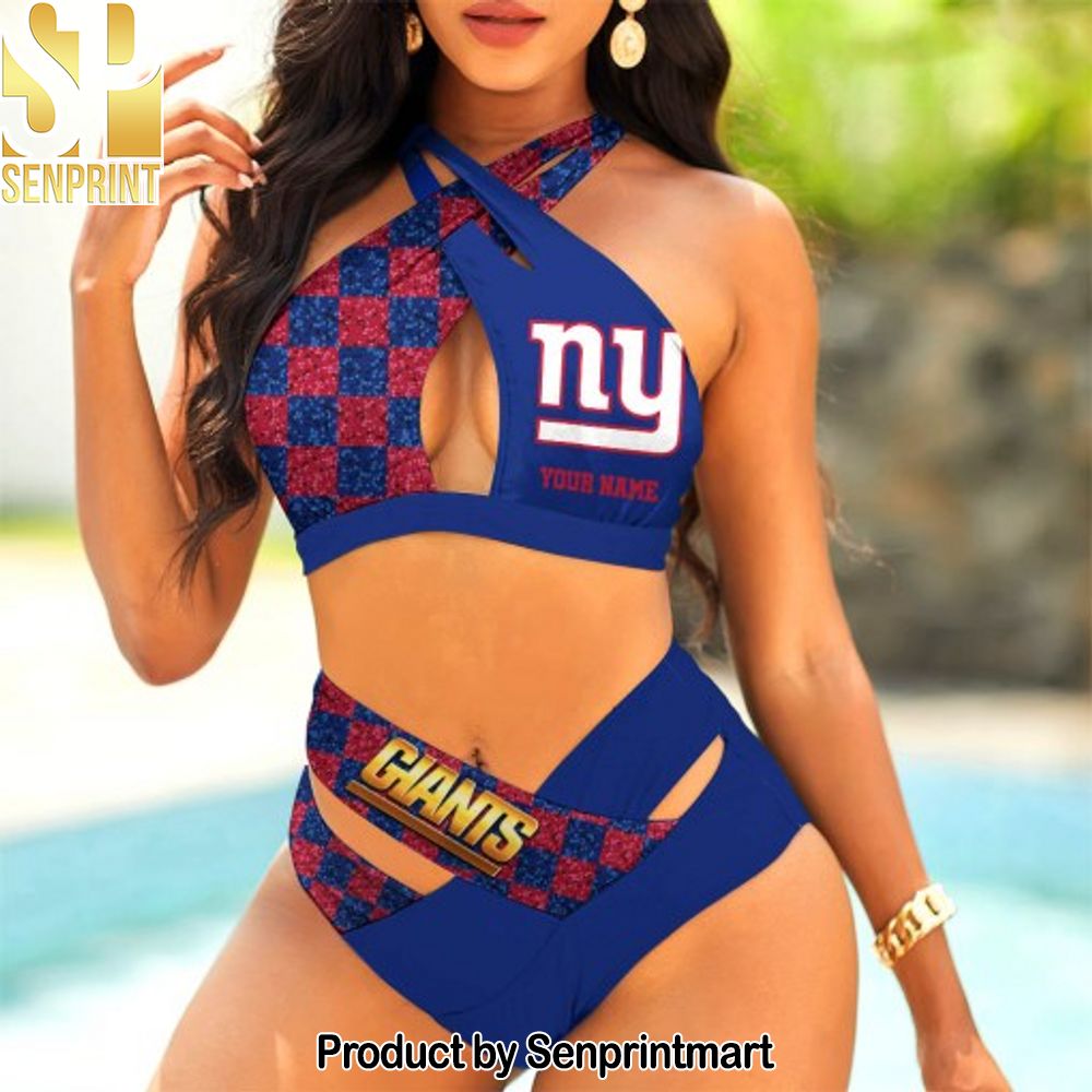 New York Giants Bikini Swimsuit Criss Cross Cutout Bathing Suit – SEN049