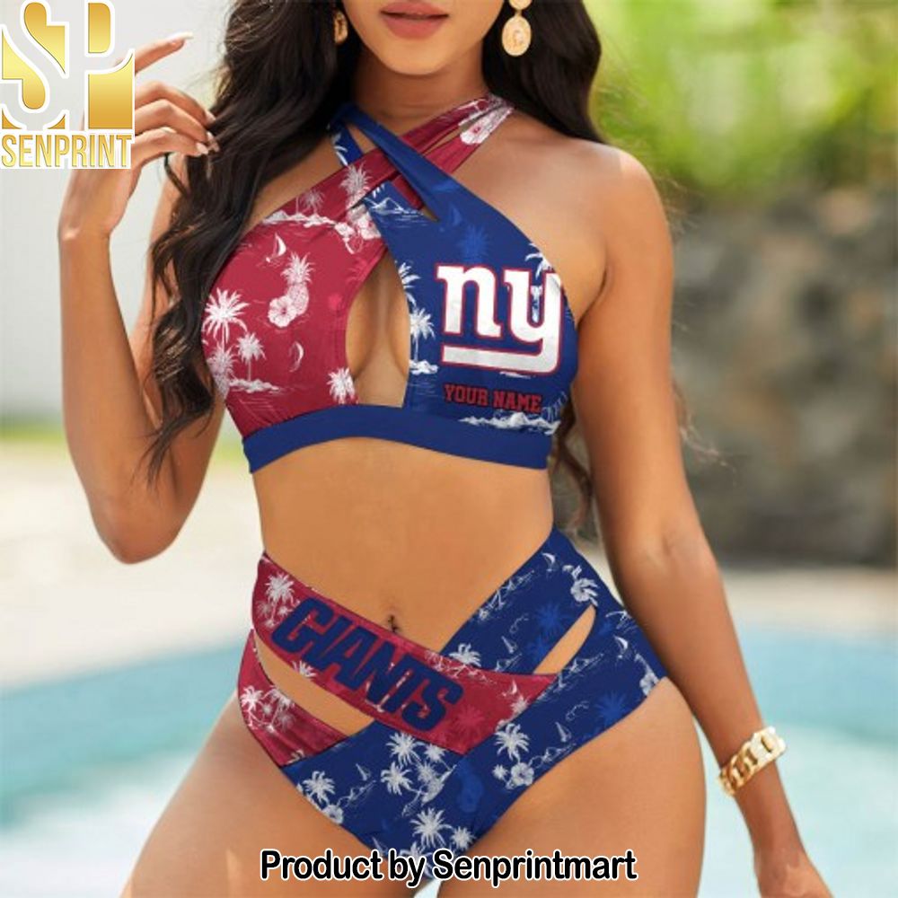New York Giants Bikini Swimsuit Criss Cross Cutout Bathing Suit – SEN081