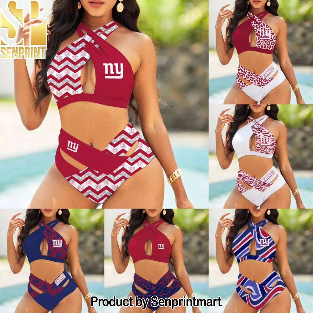 New York Giants Bikini Swimsuit Criss Cross Cutout Bathing Suit – SEN23