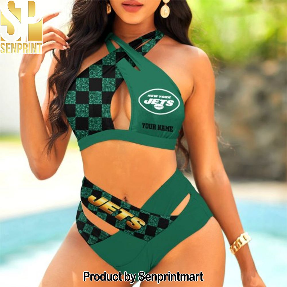 New York Jets Bikini Swimsuit Criss Cross Cutout Bathing Suit – SEN050