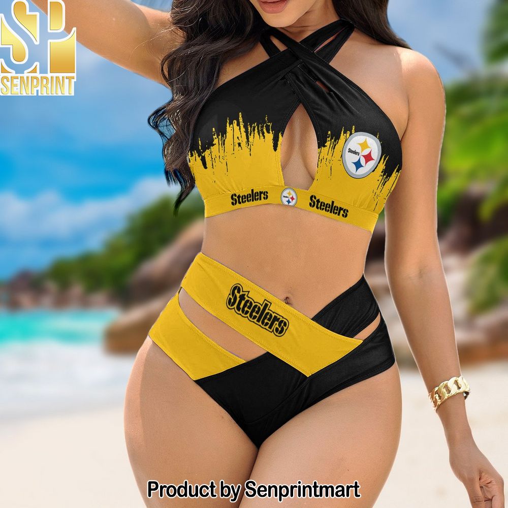 Pittsburgh Steelers Bikini Swimsuit Criss Cross Cutout Bathing Suit – SEN129