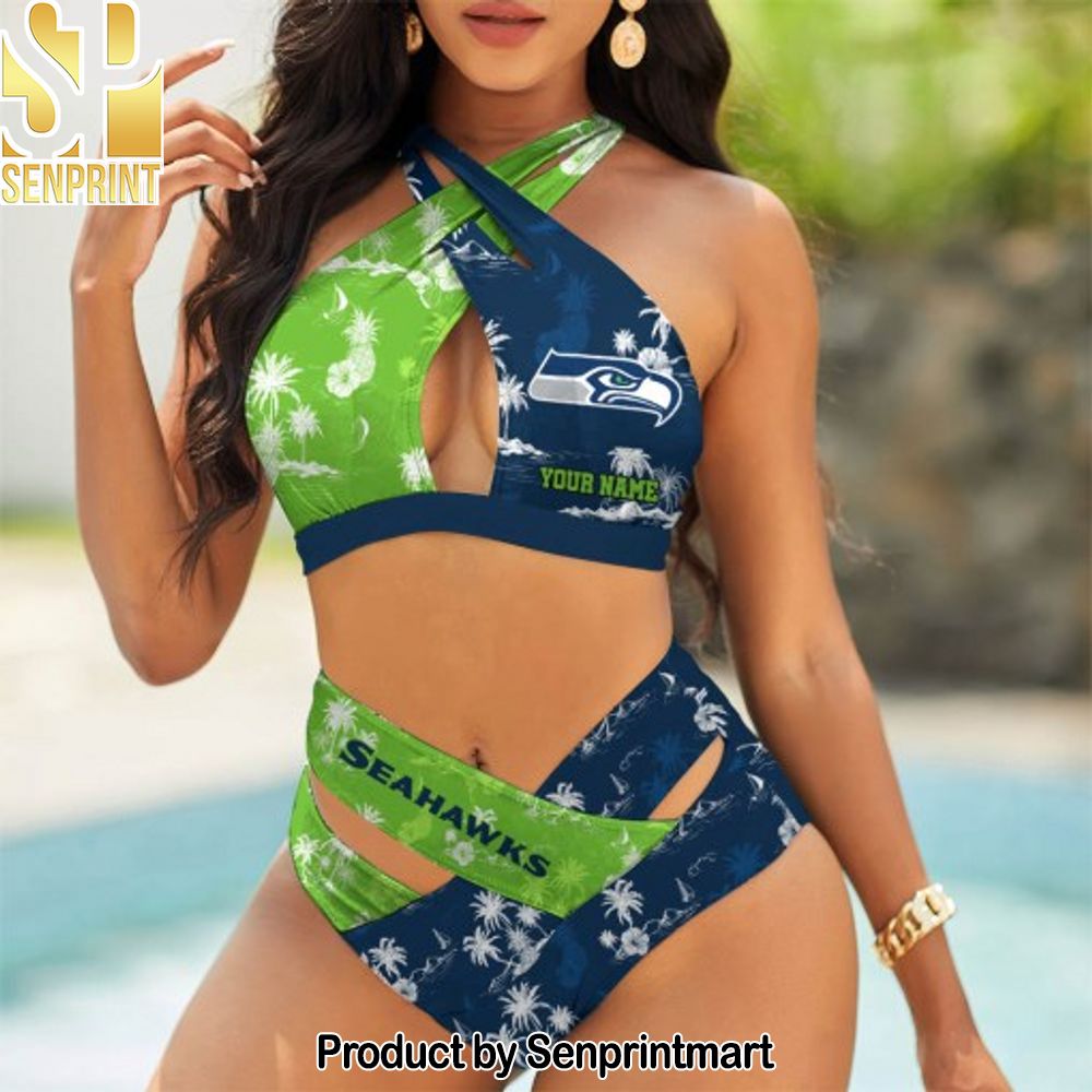 Seattle Seahawks Bikini Swimsuit Criss Cross Cutout Bathing Suit – SEN086
