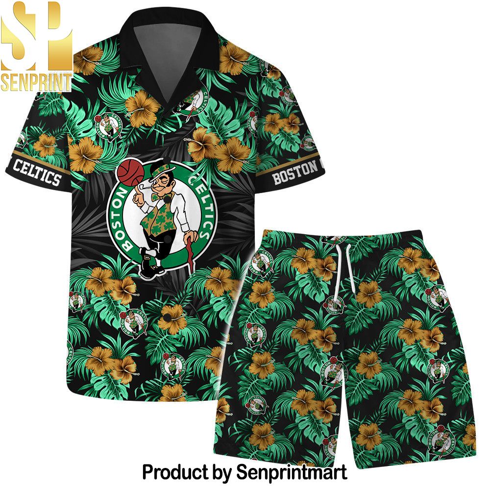 Boston Celtics NBA Team Logo Floral Leaf Pattern Hawaiian Set – SEN0354