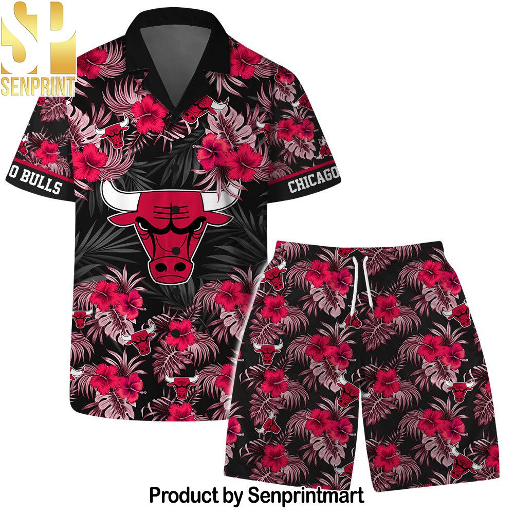 Chicago Bulls NBA Team Logo Floral Leaf Pattern Hawaiian Set – SEN0073