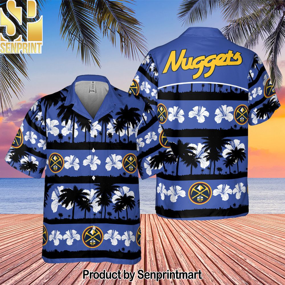 Denver Nuggets White Hibiscus Flower On Blue Background Print Hawaiian Set – SEN0151