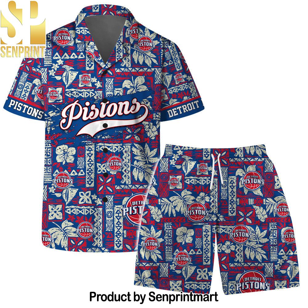 Detroit Pistons Team Logo Pattern Classic Hawaiian Set – SEN0116
