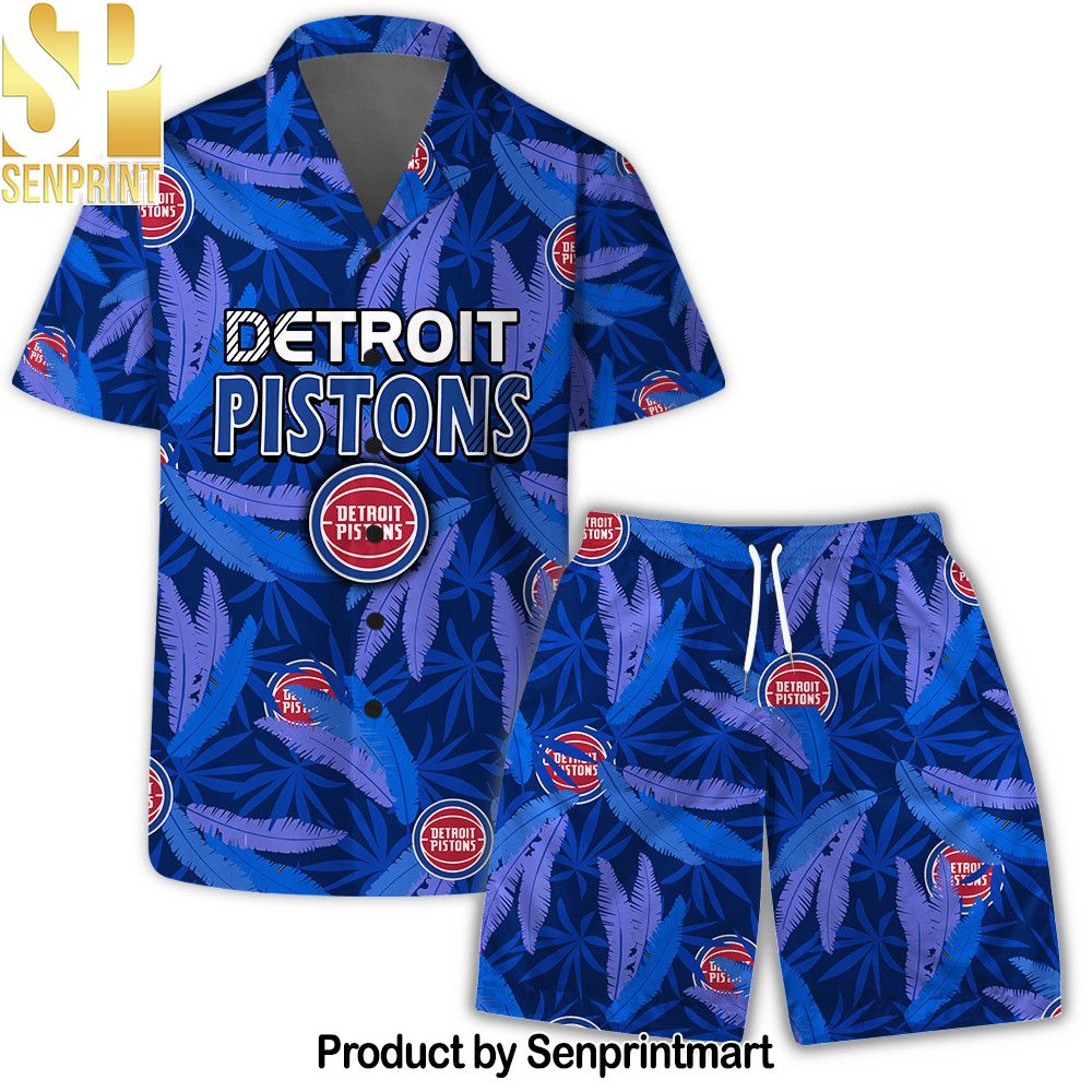 Detroit Pistons Team Logo Pattern Leaves Vintage Art Hawaiian Set – SEN0202