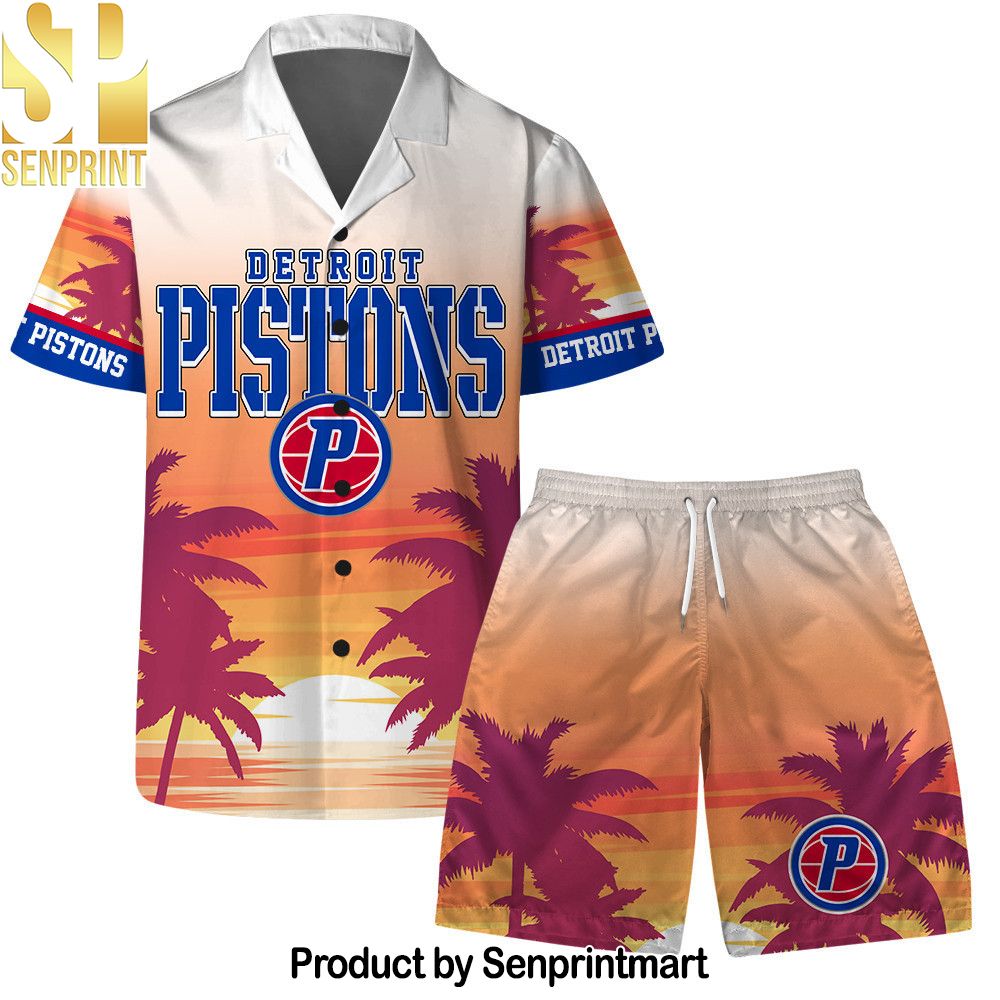 Detroit Pistons Team Logo Pattern Sunset Tropical Hawaiian Set – SEN0178