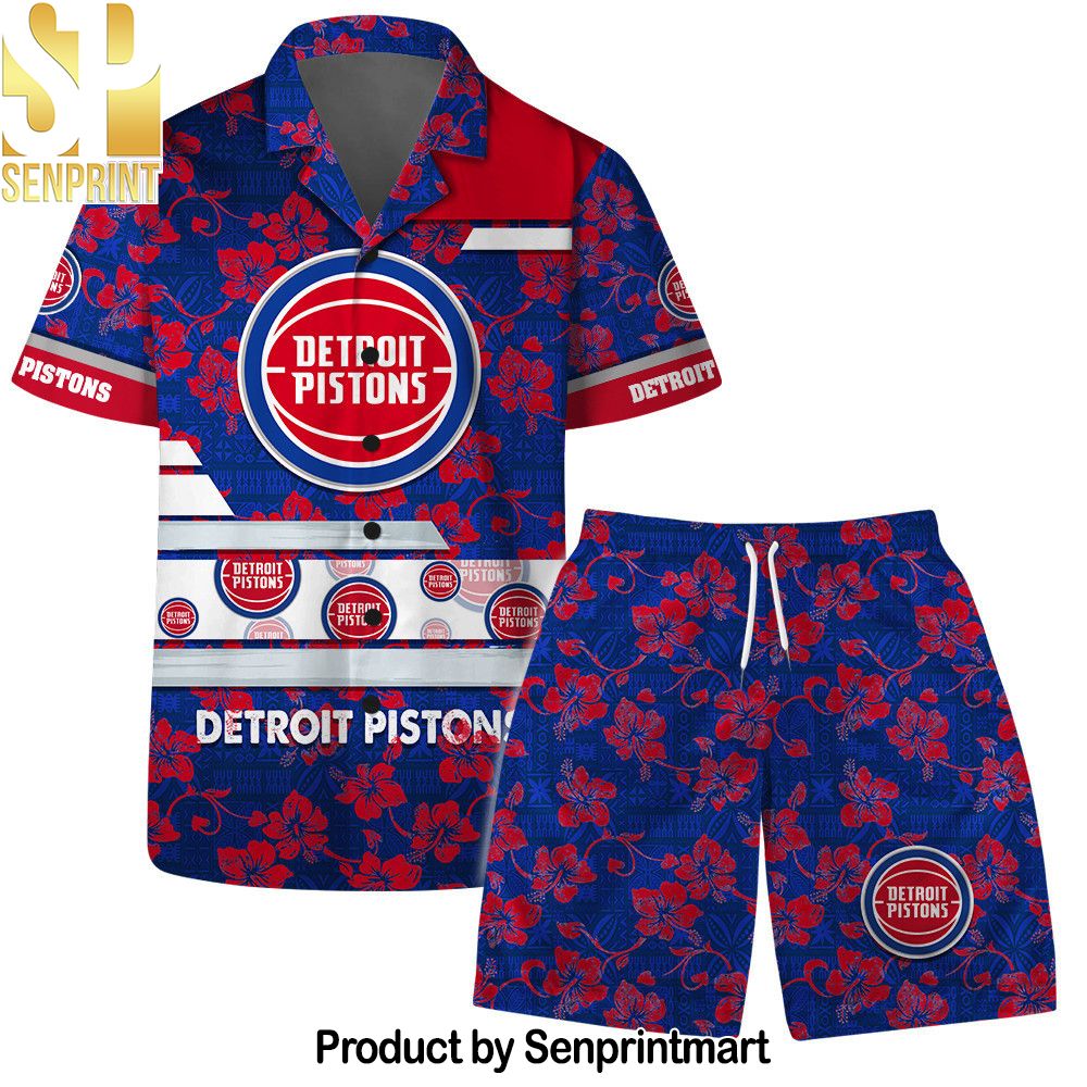 Detroit Pistons Team Logo Pattern Vintage Aloha Hawaiian Set – SEN0387