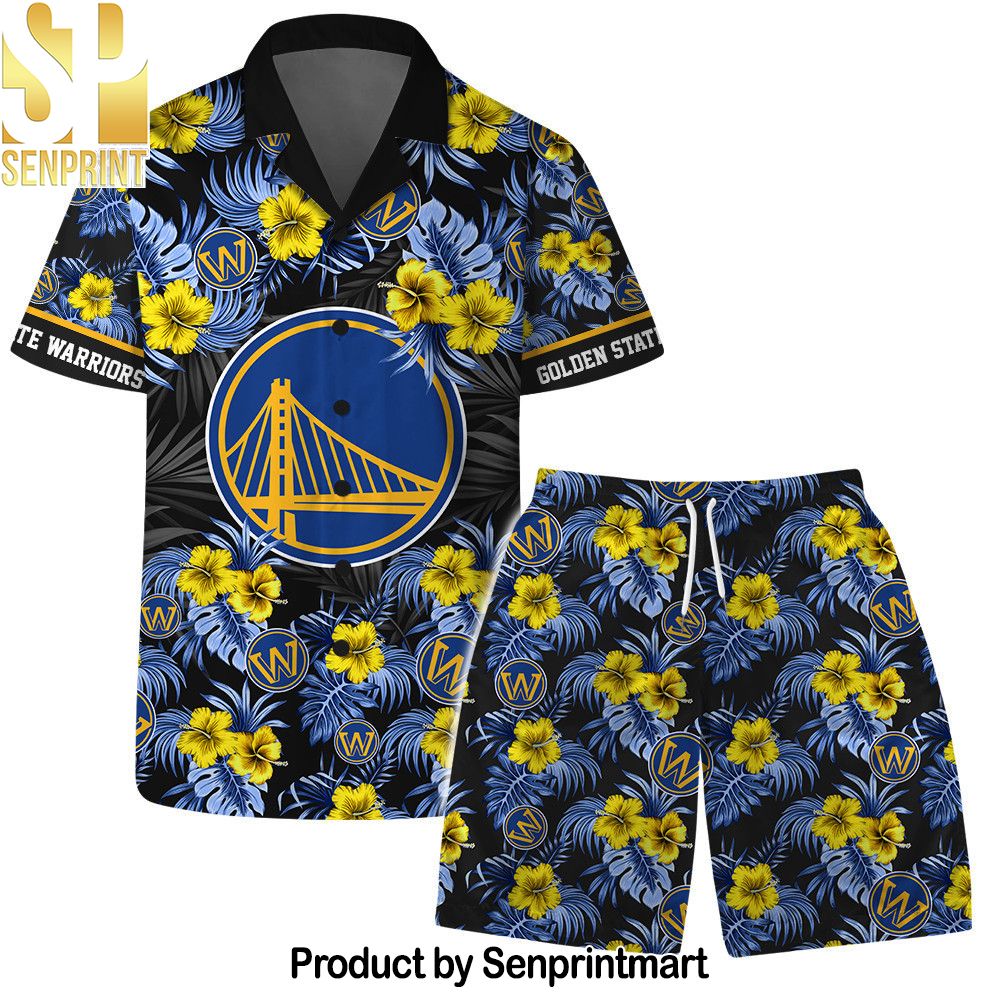 Golden State Warriors NBA Team Logo Floral Leaf Pattern Hawaiian Set – SEN0409