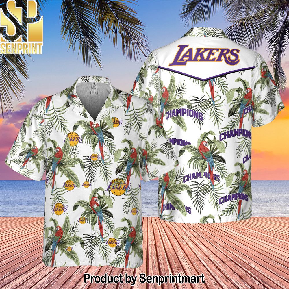 Los Angeles Lakers Tropical And Basketball Champions Pattern Print Hawaiian Set – SEN0342