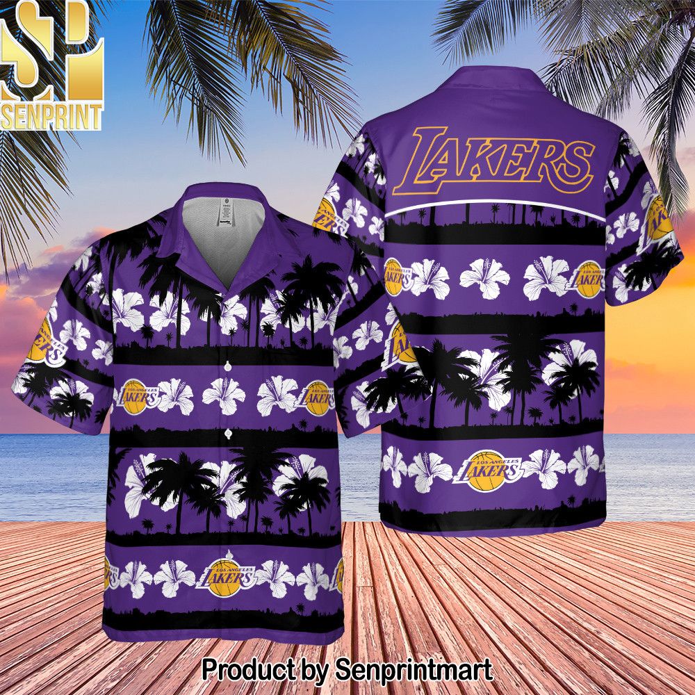 Los Angeles Lakers White Hibiscus Flower On Purple Background Print Hawaiian Set – SEN0212