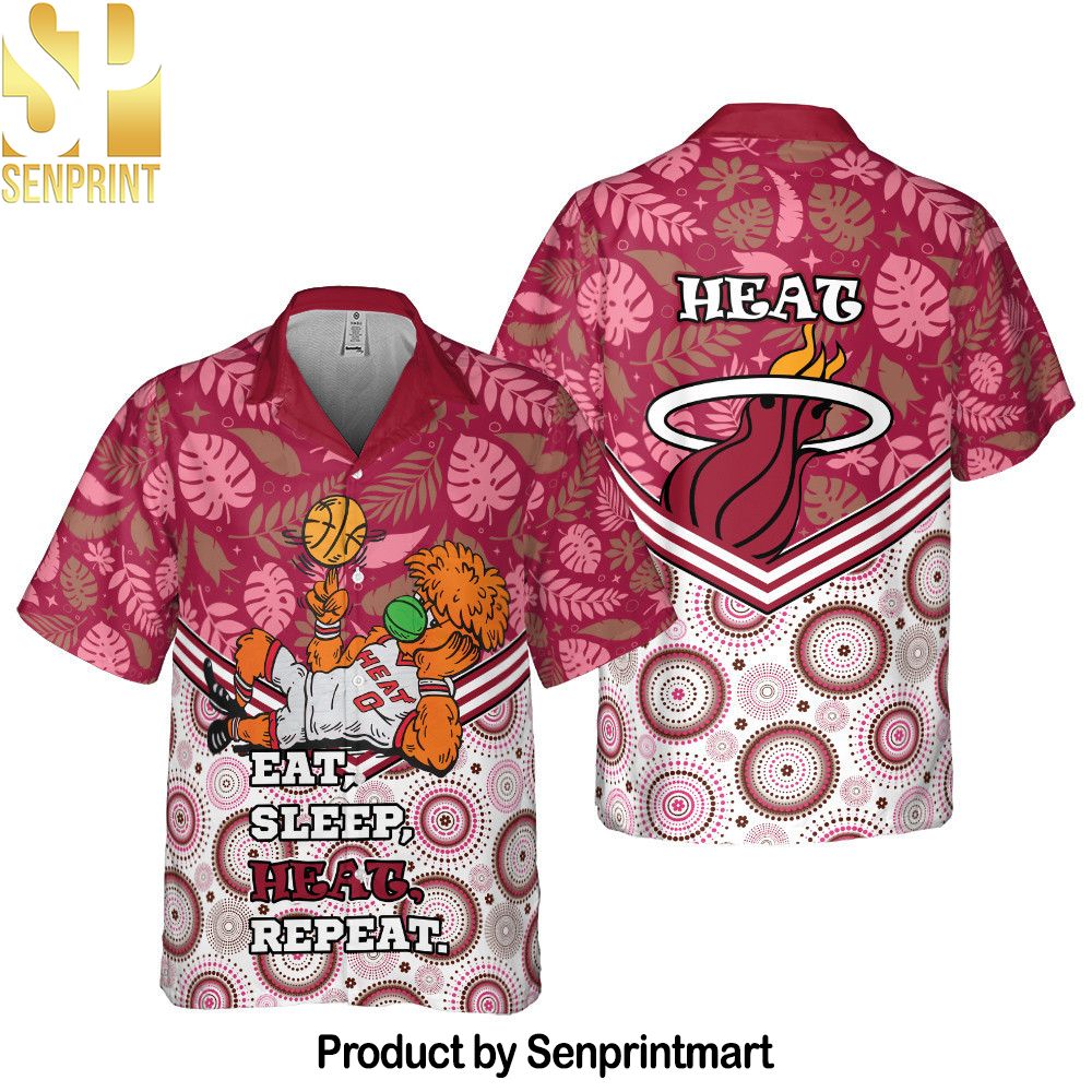 Miami Heat Eat Sleep Heat Repeat Flower Pattern Print Hawaiian Set – SEN0215