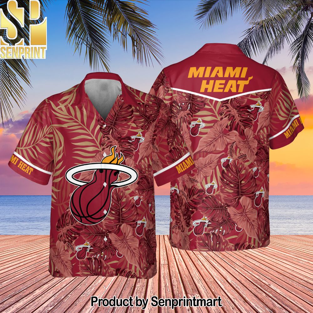 Miami Heat Leaves Tropical Pattern Print Hawaiian Set – SEN0557