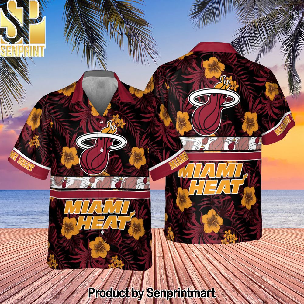 Miami Heat National Basketball Association Hibiscus Logo All Over Printed Hawaiian Set – SEN0271