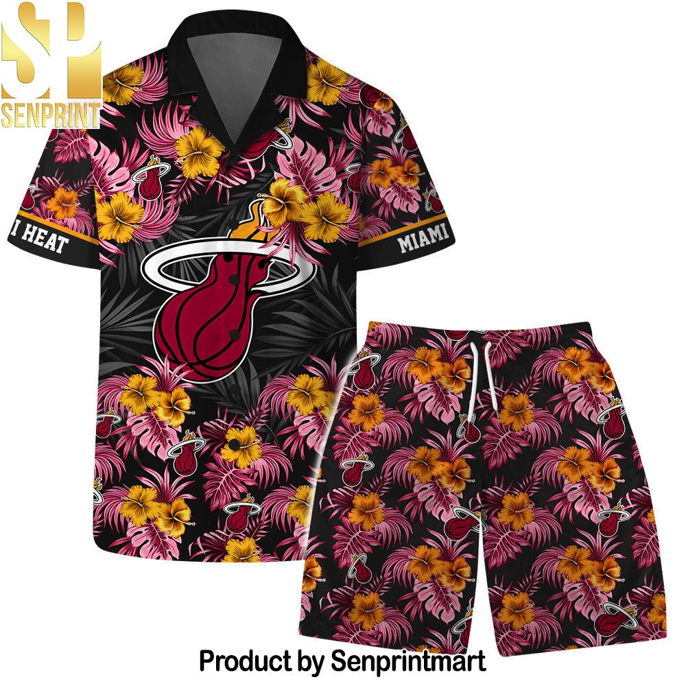 Miami Heat NBA Team Logo Floral Leaf Pattern Hawaiian Set – SEN0599