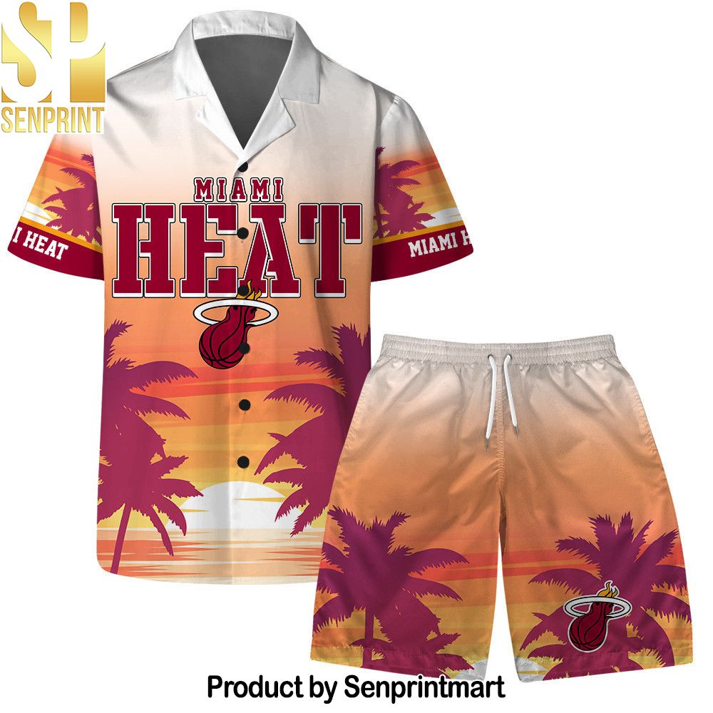 Miami Heat Team Logo Pattern Sunset Tropical Hawaiian Set – SEN0318