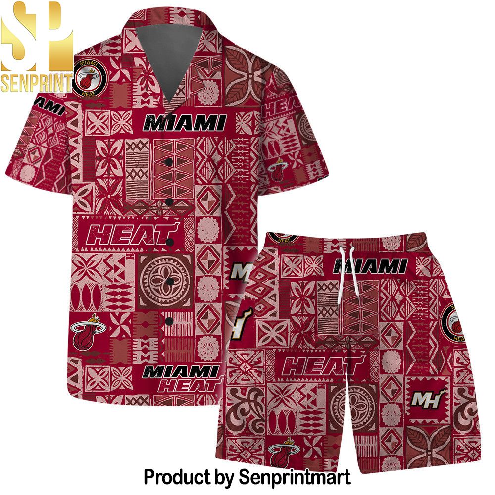 Miami Heat Team Logo Tropical Pattern Hawaiian Set – SEN0306