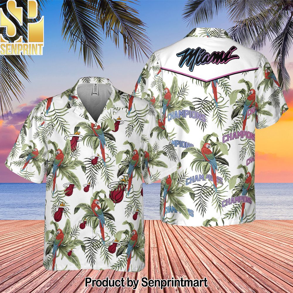 Miami Heat Tropical And Basketball Champions Pattern Print Hawaiian Set – SEN0305