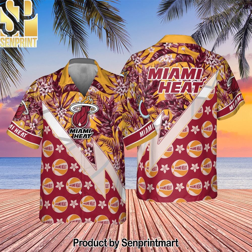 Miami Heat Tropical And Basketball Pattern Print Hawaiian Set – SEN0283
