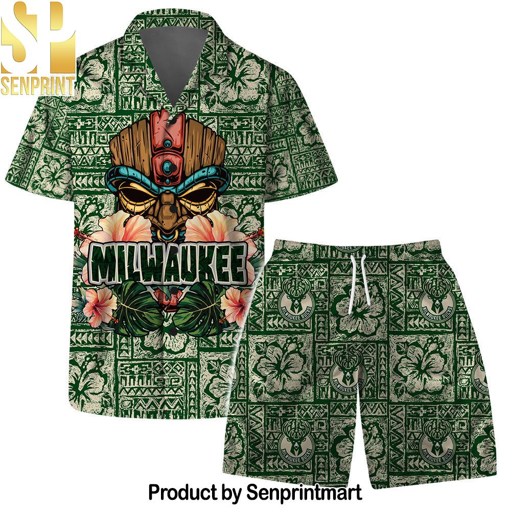 Milwaukee Bucks NBA Aloha Tiki Pattern Hawaiian Set – SEN0343