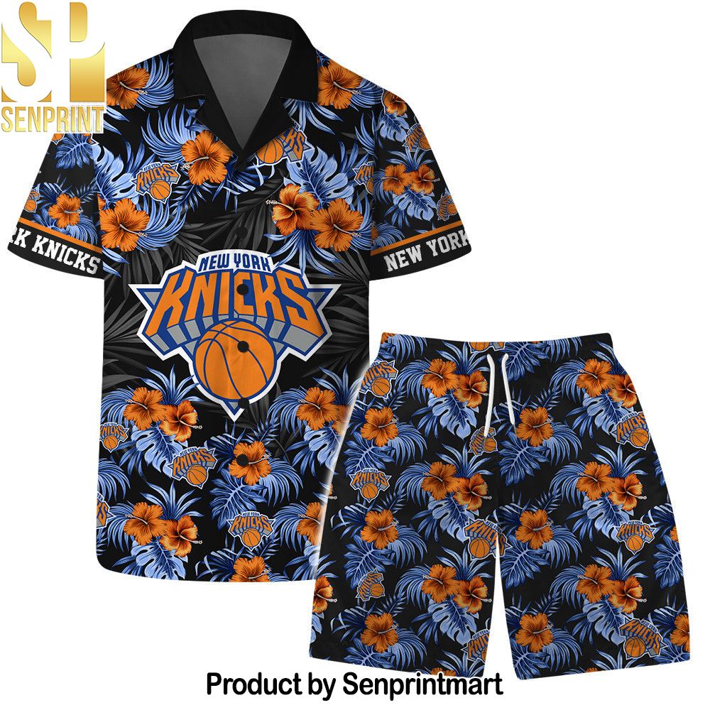 New York Knicks NBA Team Logo Floral Leaf Pattern Hawaiian Set – SEN0577