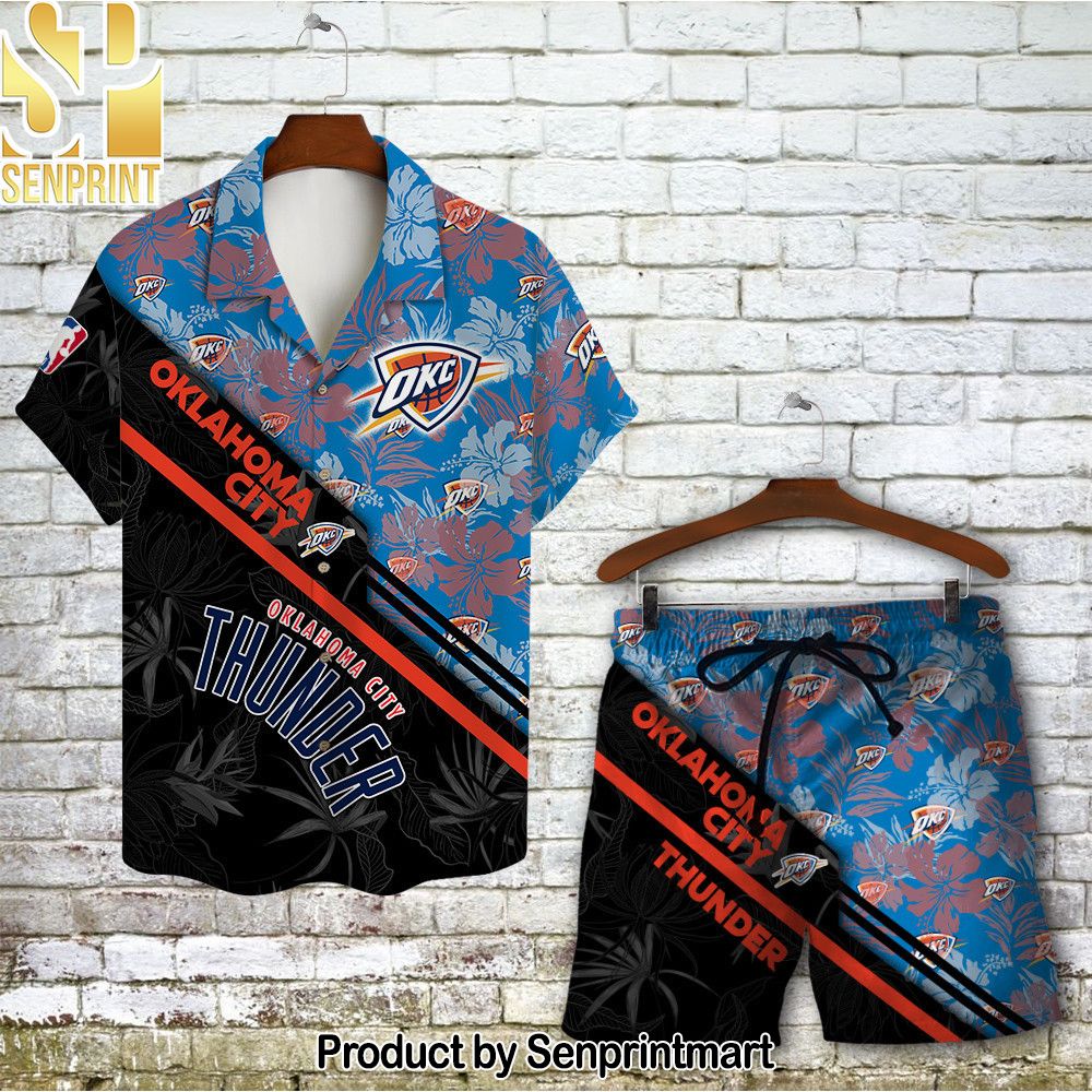 Oklahoma City Thunder Team Logo Pattern Basketball Black Hawaiian Set – SEN0472