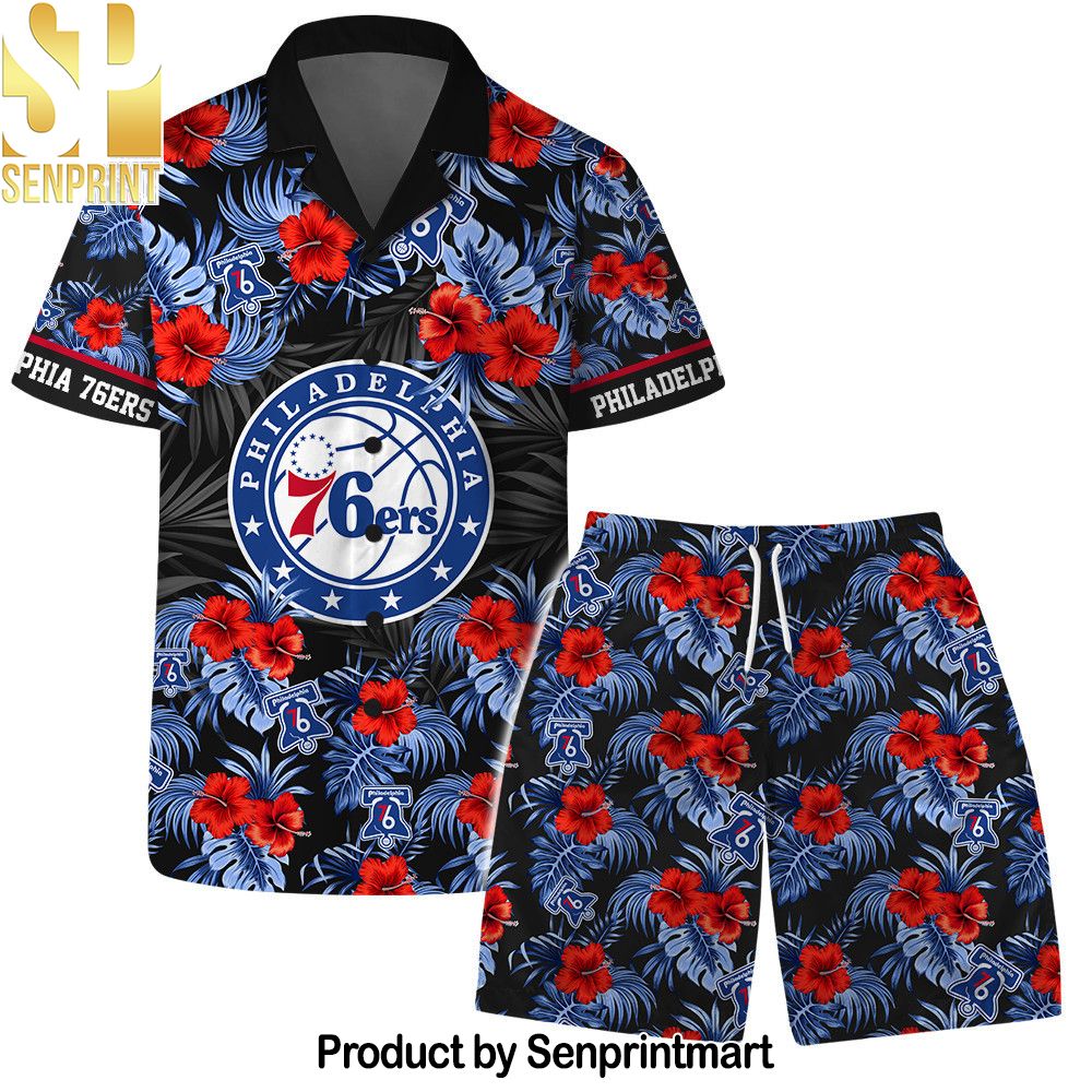 Philadelphia ers NBA Team Logo Floral Leaf Pattern Hawaiian Set – SEN0467